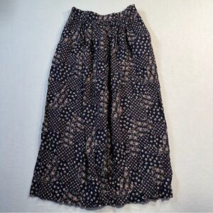 Vintage Orvis Navy Floral Patchwork Print Pull-On Midi Skirt
